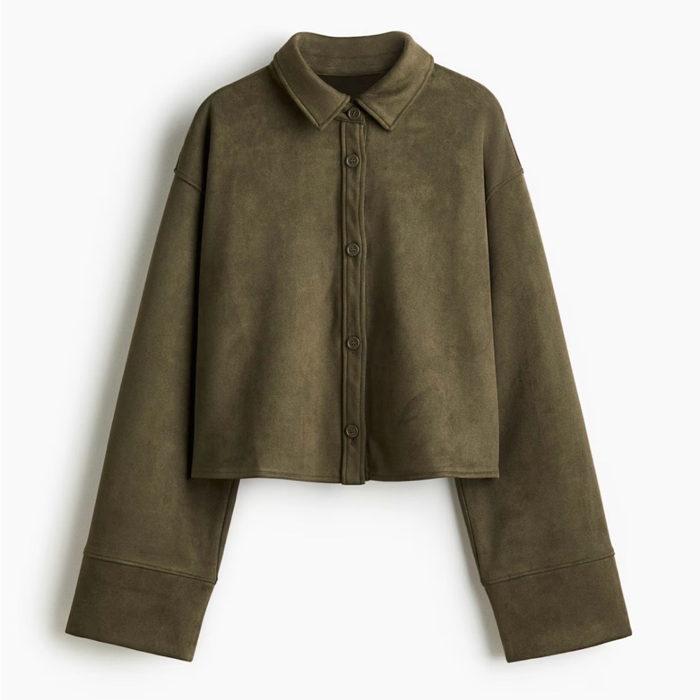 New With Tag H&M Olive Loose-Fit Cropped Shirt